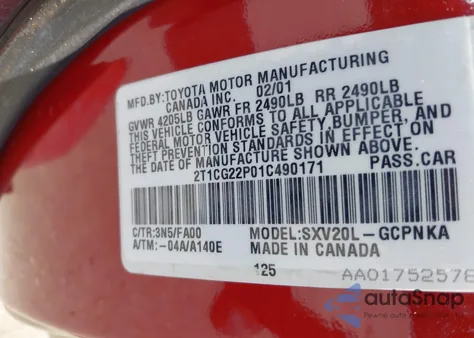 2001 Toyota Camry Solara Se from USA, damaged, VIN 2T1CG22P01C490171